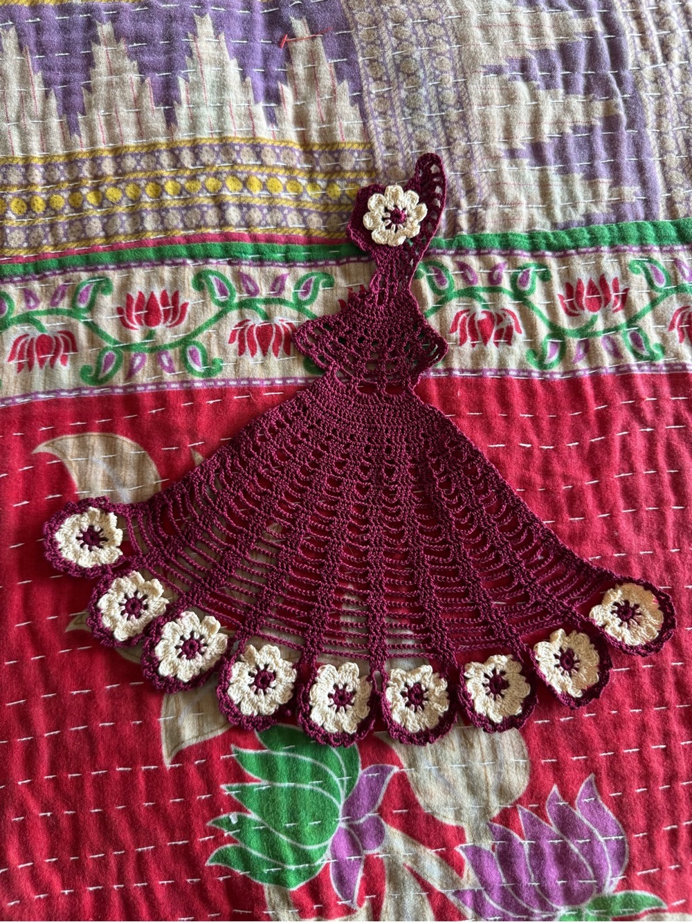 Vintage Burgundy and Cream Crochet Piece